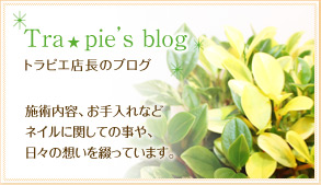 Tra☆Pie's blog キラキラnailな毎日 トラピエ店長のブログ　施術内容、お手入れなど、ネイルに関してのことや、日々の想いを綴っています。